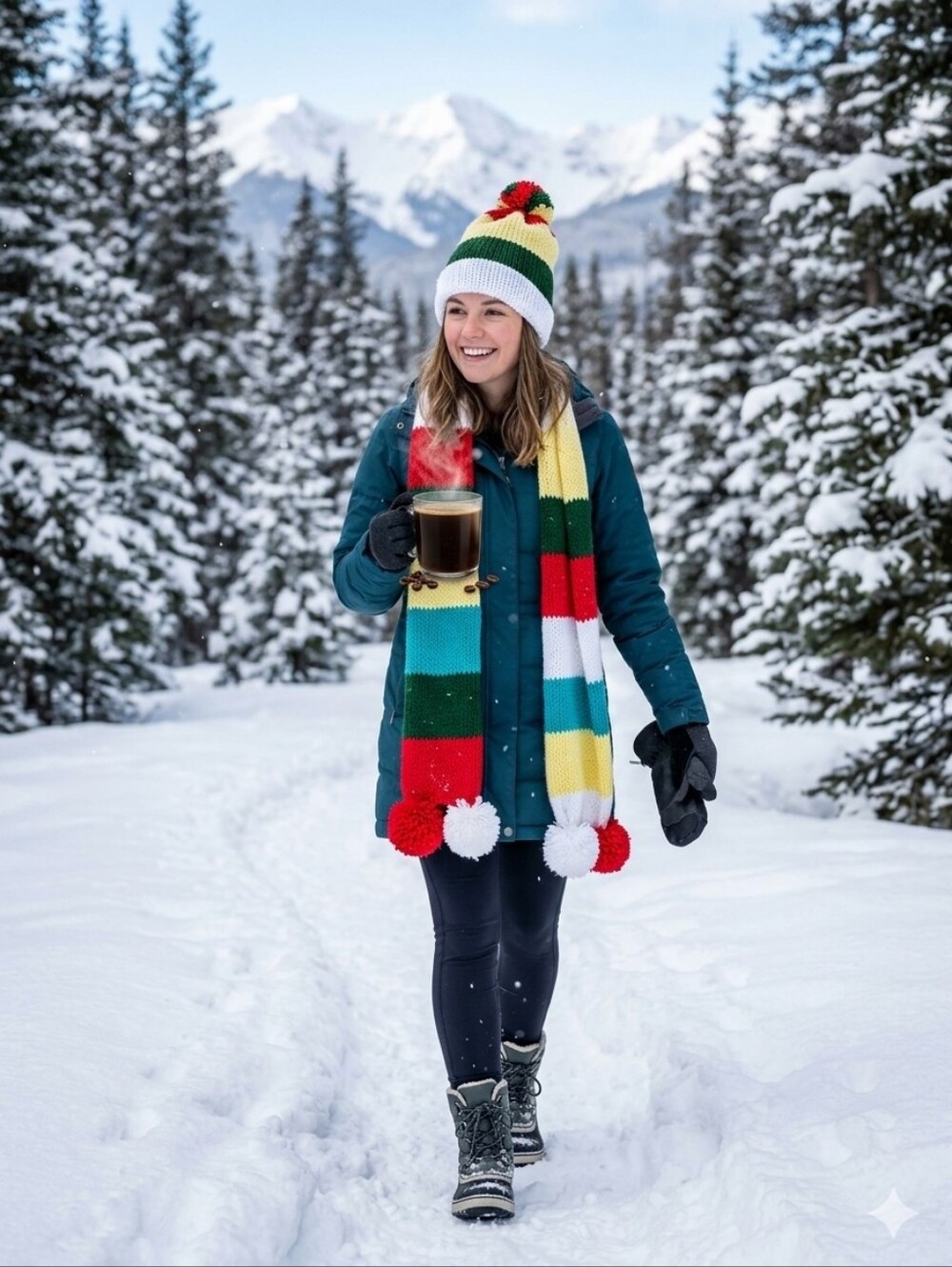 Women's Colorful Striped Knit Hat&Scarf Set